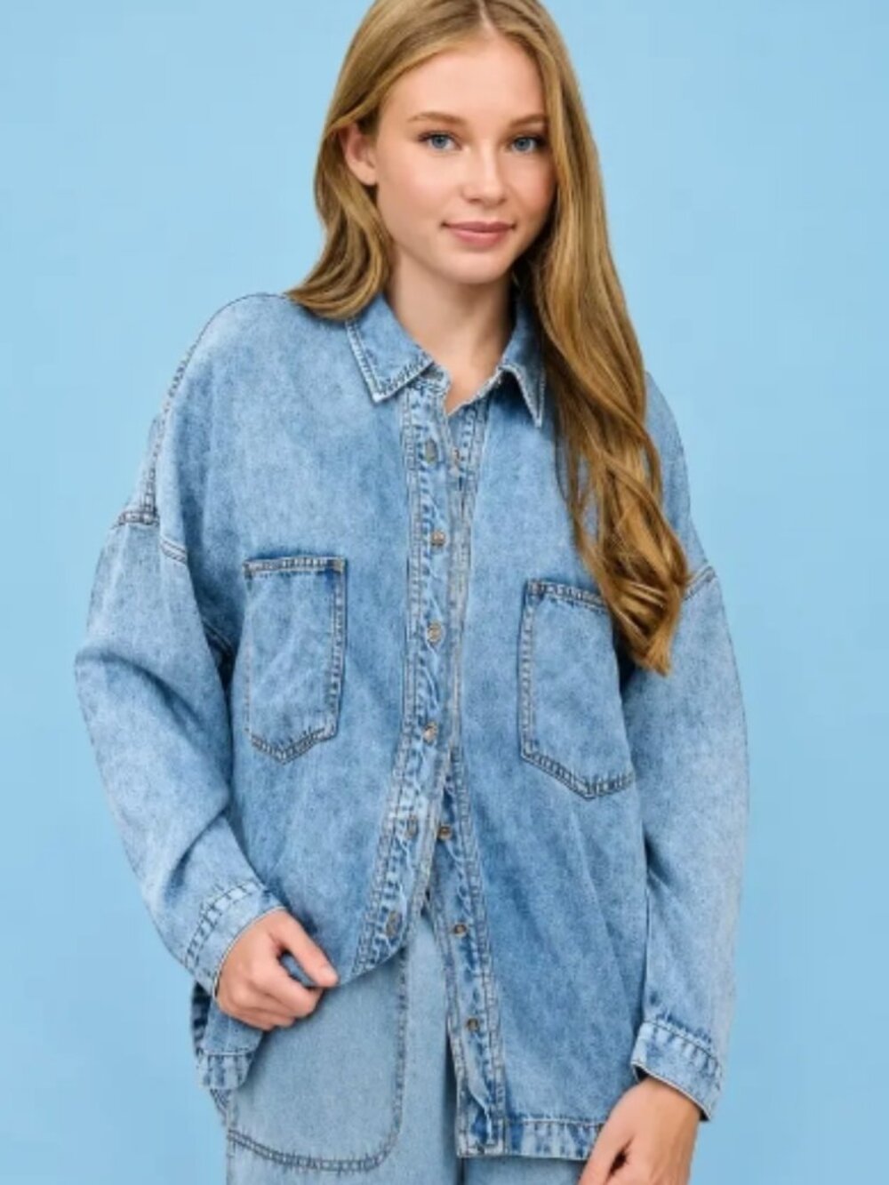 Fall Bestseller Washed Chambray Button Down Long Sleeve Shirt